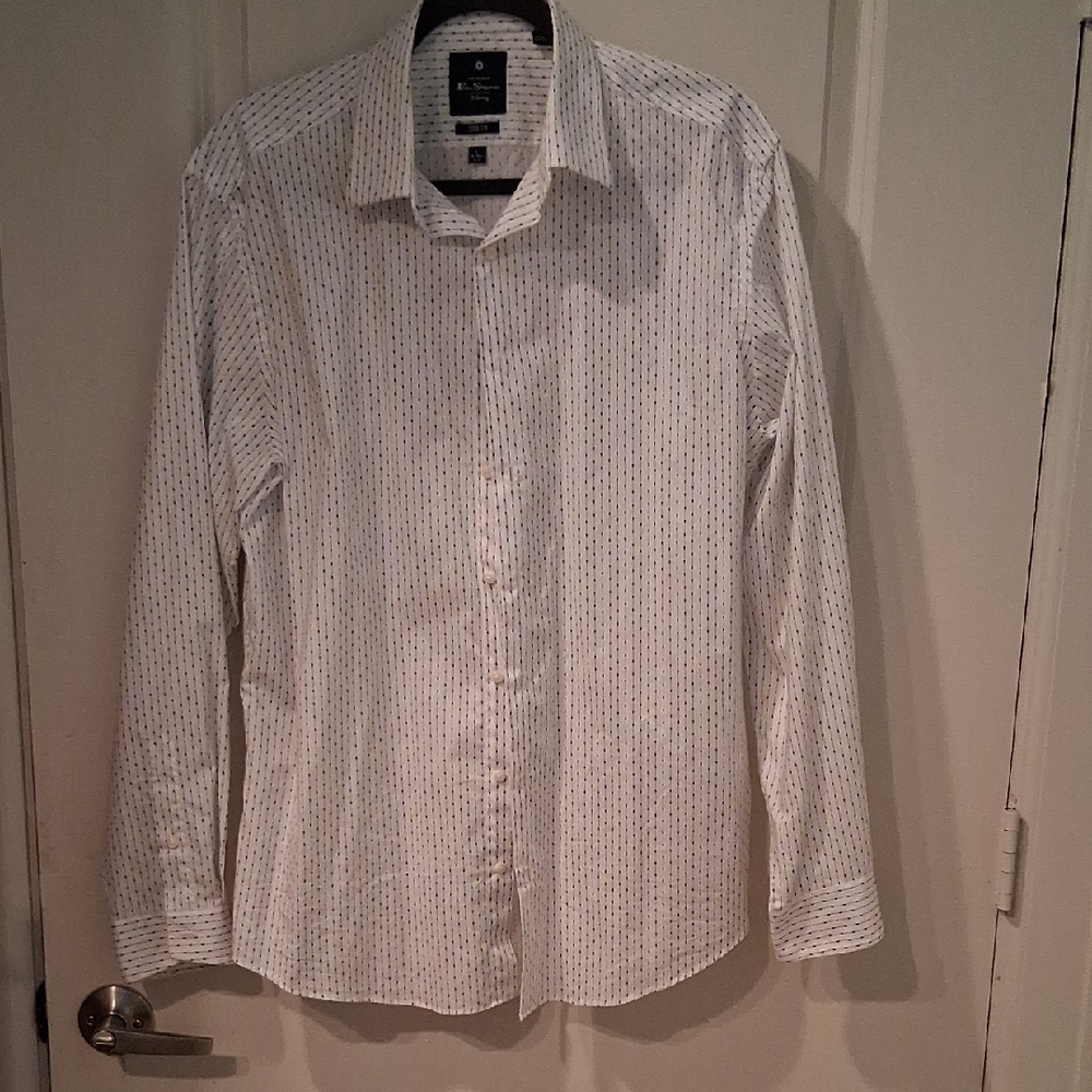 Ben Sherman Express Slim Fit White Micro-Pattern Dress Shirt